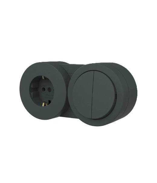 Վարդակ+անջատիչ 2 տեղ անտրացիտ  OVIVO